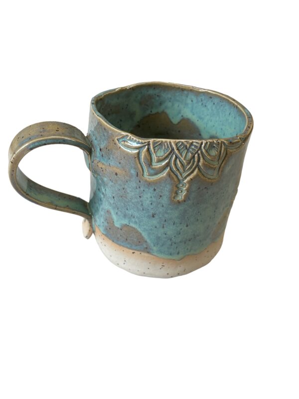 Teetasse getöpfert Keramik handgemacht blau türkis Tee Kaffee boho Lotus Yoga